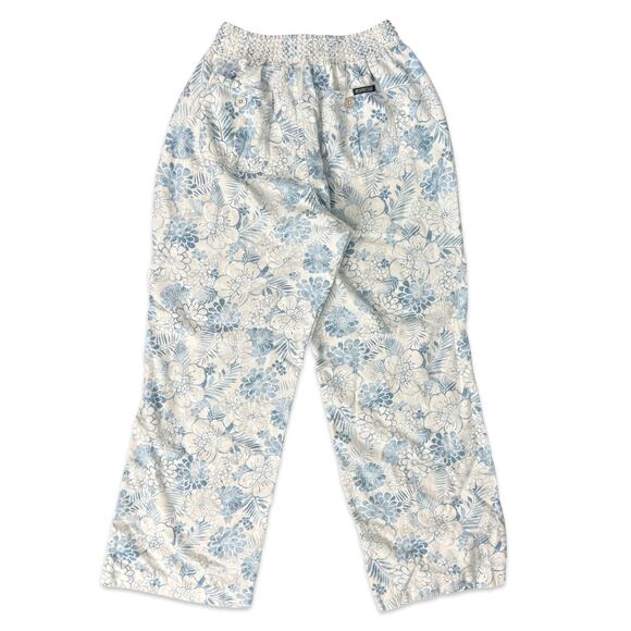 Beau Dawson Blue White Floral Linen Blend Wide Leg Tie Front Pants size L 10-12 - Picture 7 of 12